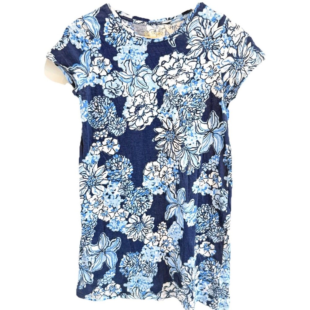 Lilly Pulitzer Girls XL 12 14 Cody T-Shirt Dress Navy Blue Bouquet All Day Tide
